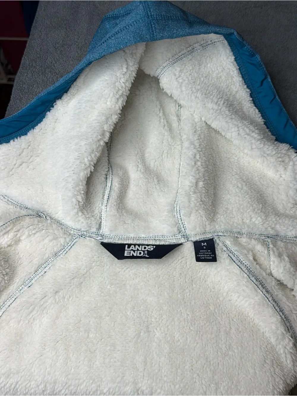 Lands' End Youth Teal Blue Sherpa-Lined Zip Hoodie